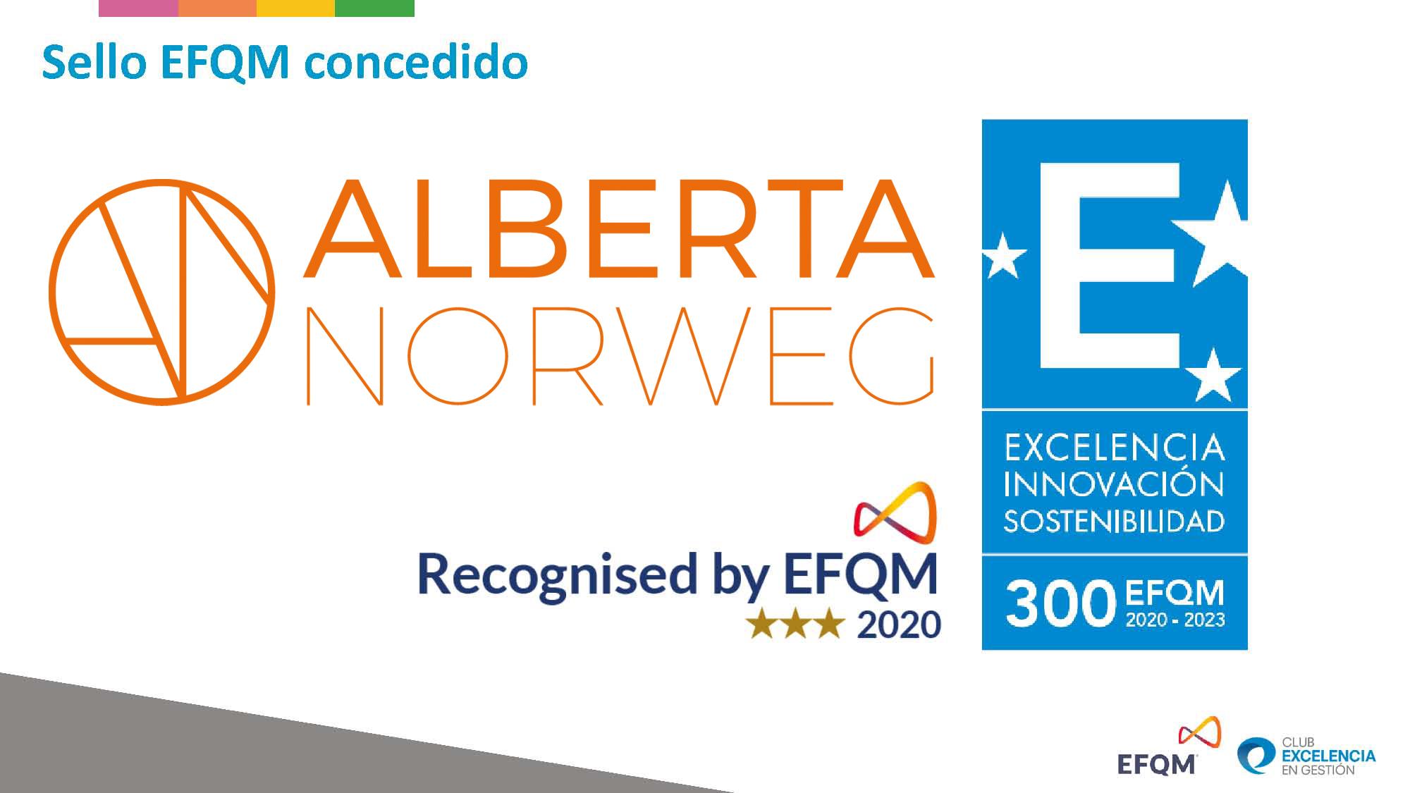 Alberta Norweg, primera organización en obtener el Sello EFQM según el Modelo EFQM 2020